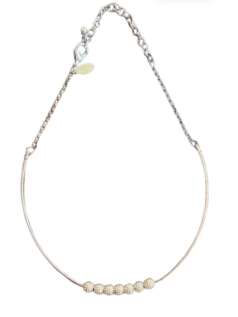 Chico’s Silver Crystal Bead Bar Necklace Adjustable Layering Chain Minimalist